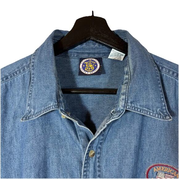 Vintage Smith And Wesson Shirt Blue Denim Chambray Button Down Embroidered XXL - Picture 3 of 11